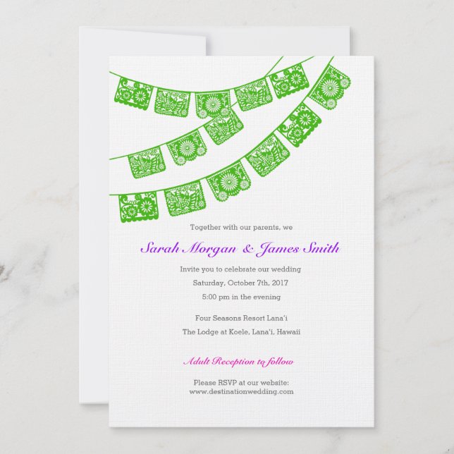 Invitación Partido de la Boda Papel Picado Invita al Verde (Anverso)