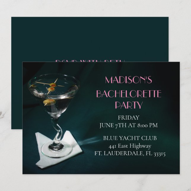 Invitación Partido de la Brigada de Bachelorette Martini verd (Anverso / Reverso)