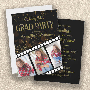 Invitación Partido de la Graduación Black Gold Star 3 Fotos 2