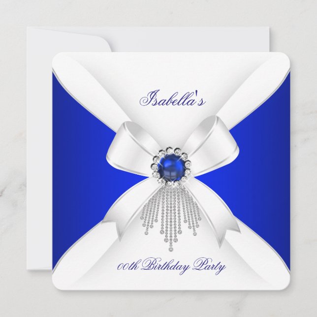 Invitación Partido de la Perla del Diamante Blanco Azul Real  (Anverso)