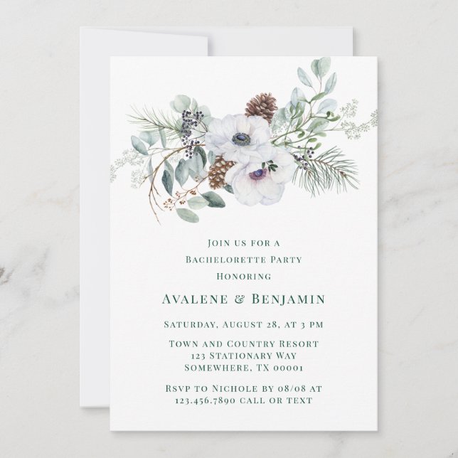 Invitación Partido de la Soltera Pintada a Mano en Invierno A (Anverso)