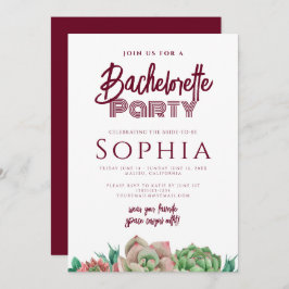 Invitación Partido de la Soltera Red Burgundy CACTUS Moderno