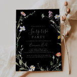 Invitación Partido de la sorpresa de color negro floral silve<br><div class="desc">Esta invitación a una fiesta de sorpresa floral,  multicolor,  es perfecta para un cumpleaños moderno,  una jubilación o cualquier fiesta sorpresa. El diseño se compone de acuarelas rosas,  rubias,  violetas,  navales y elegantes flores blancas con hojas de color verde esmeralda en un fondo oscuro.</div>