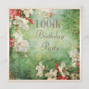 Invitación Partido de los 100 Años Shabby Chic Hibiscus Flowe