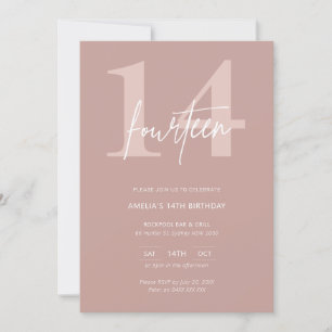 Invitación Partido de los 14 Años del Rosa Moderno minimalist
