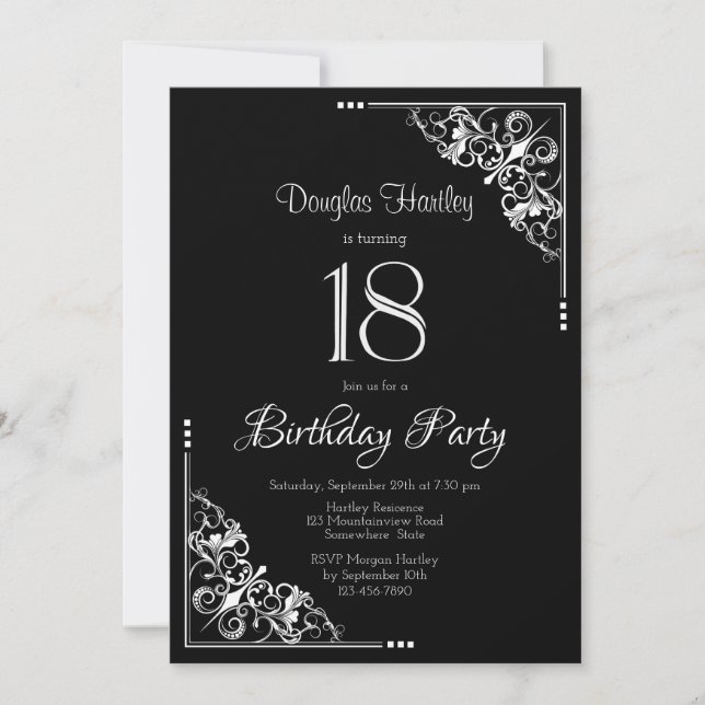 Invitación Partido de los 18 Años Blanco y Negro (Anverso)