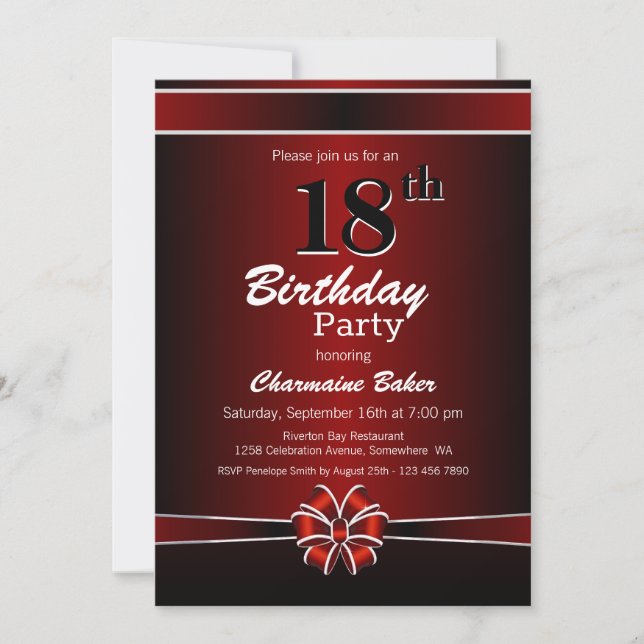 Invitación Partido de los 18 Años Negro y Rojo (Anverso)