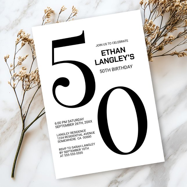 Invitación Partido de los 50 Años de Blanco y Negro Moderno (Subido por el creador)