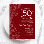 Invitación Partido de los 50 Años de la Sorpresa Blanca Roja<br><div class="desc">Invitación a la fiesta de cumpleaños número 50 de Red White Floral. Diseño moderno minimalista con acentos botánicos y tipo de letra de escritura tipográfica. Sencilla tarjeta de invitación floral perfecta para una elegante celebración de cumpleaños sorpresa femenina. Se puede personalizar a cualquier edad. Invitaciones Zazzle impresas o una plantilla...</div>