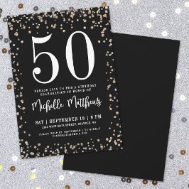 Invitación Partido de los 50 Años de Purpurina de Oro Negro