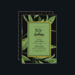 Invitación Partido de los 50 Años del Glam Negro<br><div class="desc">50.ª Invitación a la fiesta de cumpleaños. Negro,  verde y dorado. Foliage.</div>