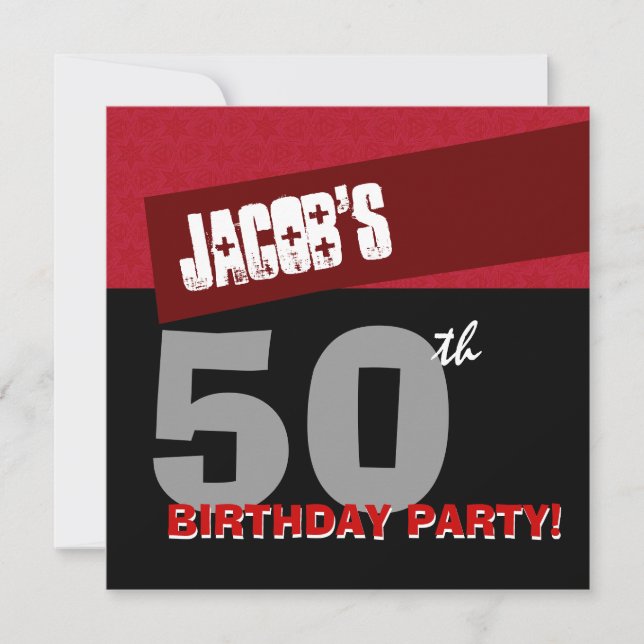 Invitación Partido de los 50 Años Moderno, Blanco Rojo, G400 (Anverso)