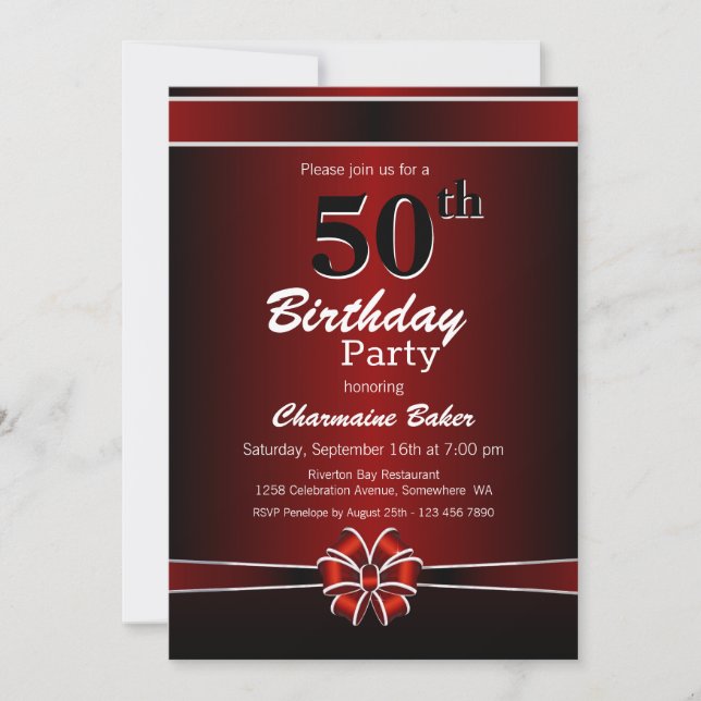 Invitación Partido de los 50 Años Negro y Rojo (Anverso)
