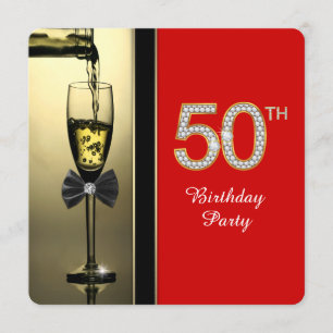 Invitación Partido de los 50 Años Red y Gold Champagne Red Ch