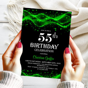 Invitación Partido de los 55 Años Moderno, Negro y Verde