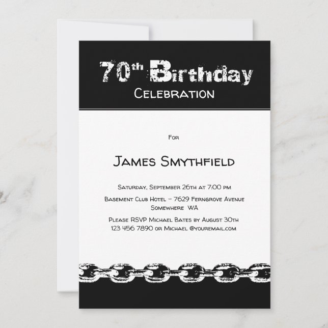 Invitación Partido de los 70 Años Blanco y Negro (Anverso)