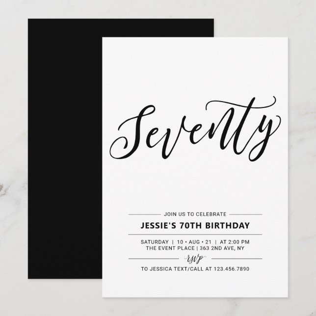 Invitación Partido de los 70 Años Mínimo en Blanco y Negro (Anverso / Reverso)