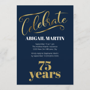 Invitación Partido de los 75 Años de Navy Blue Gold White