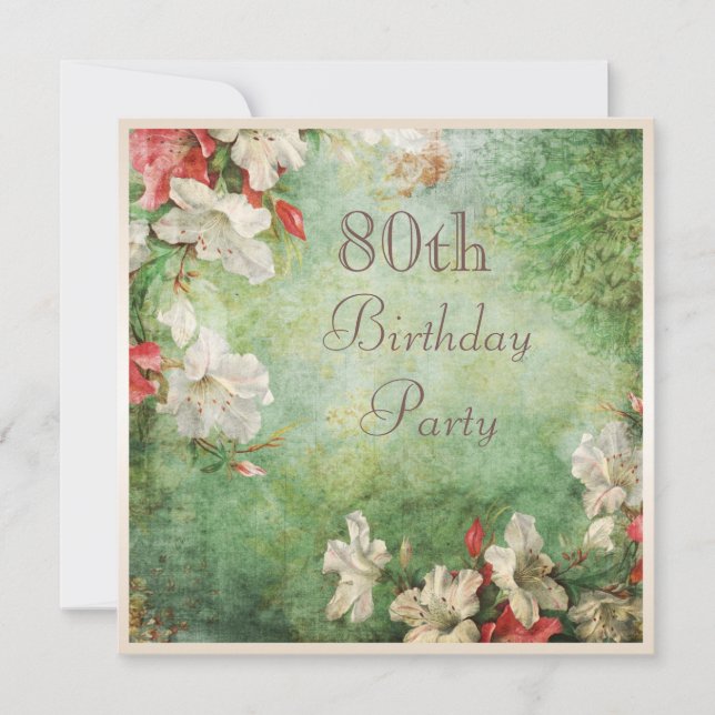 Invitación Partido de los 80 años Shabby Chic Hibiscus Flower (Anverso)