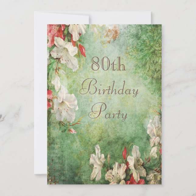 Invitación Partido de los 80 años Shabby Chic Hibiscus Flower (Anverso)