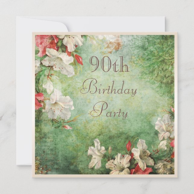 Invitación Partido de los 90 años Shabby Chic Hibiscus Flower (Anverso)
