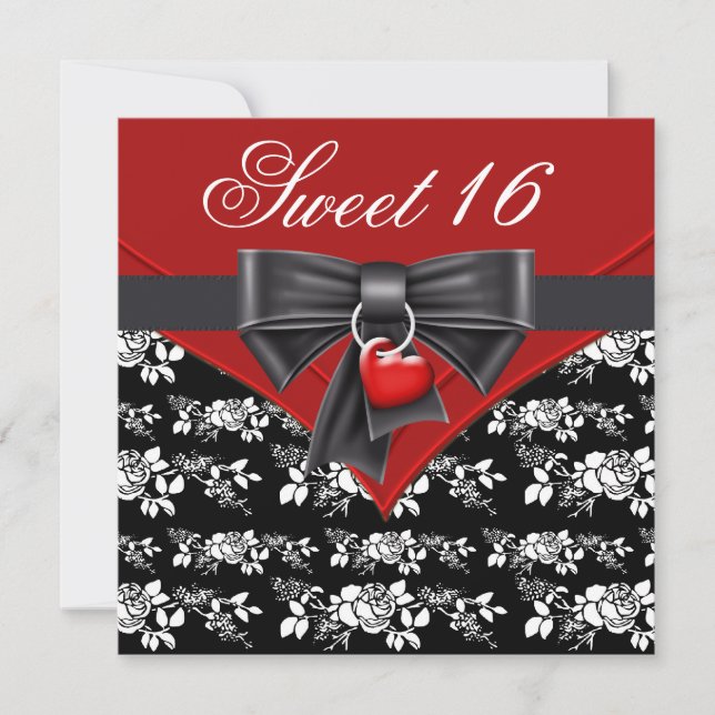 Invitación Partido de los Años 16 del Dulce Blanco Rojo Rojo (Anverso)