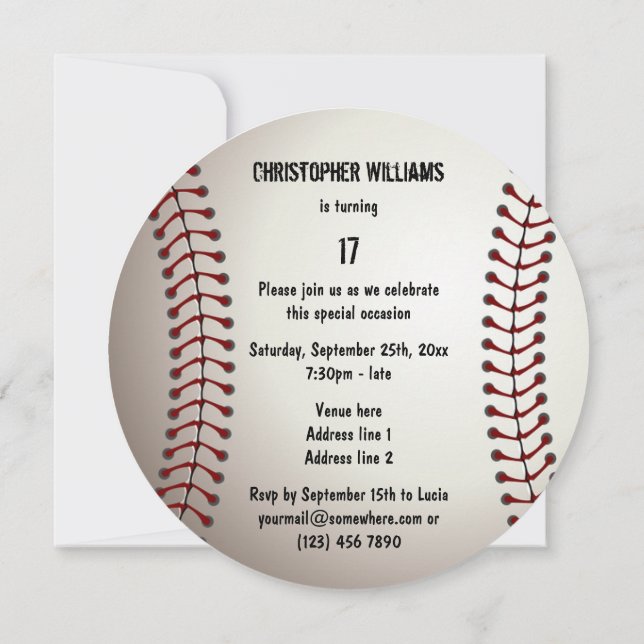 Invitación Partido de los Años 17 del Béisbol Deportivo Doble (Reverso)
