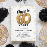 Invitación Partido de los Años 60 del Oro Blanco<br><div class="desc">Elegante invitación de fiesta de cumpleaños número 60 con un sencillo fondo blanco que se puede cambiar a cualquier color,  purpurina brillante de oro,  sesenta globos de hellio de oro y una plantilla de texto moderna de celebración de cumpleaños número 60 que es fácil de personalizar.</div>