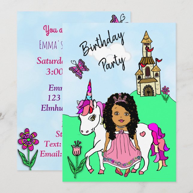 Invitación Partido de los Años de la Princesa y la Unicornio (Anverso / Reverso)