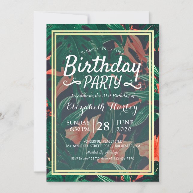 Invitación Partido de los Años Hawái Marco Tropical de Oro Fl (Anverso)