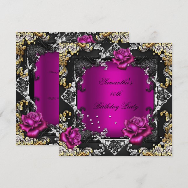 Invitación Partido de los Años Rico Rosa Dorado Plata Dorada  (Anverso / Reverso)