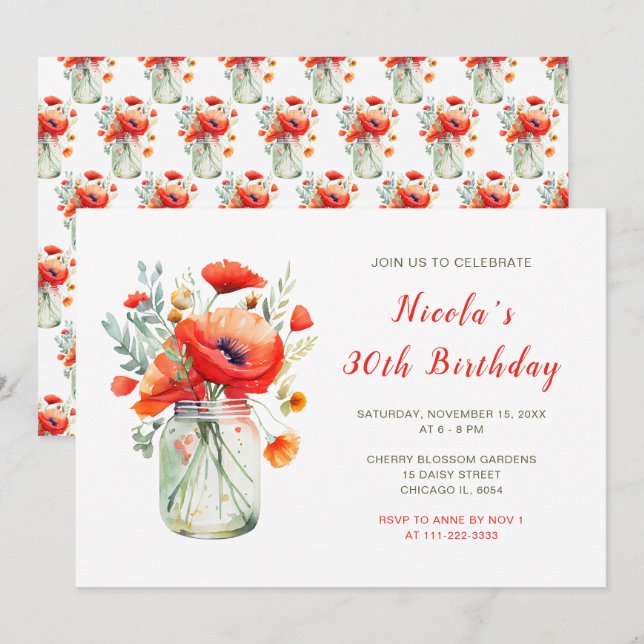 Invitación Partido de los Años Rojos Mason Jar (Anverso / Reverso)
