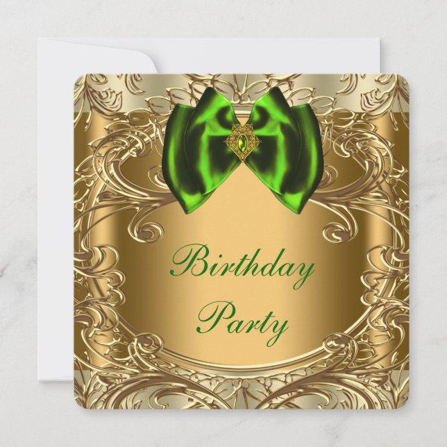 Invitación Partido de los Años Verde y Oro Esmeralda (Anverso)