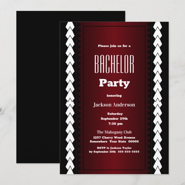 Invitación Partido de los Bachelados Blanco y Rojo Negro (Anverso / Reverso)