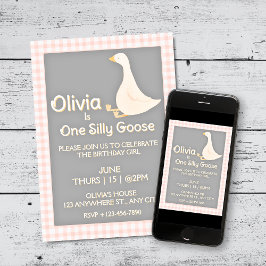 Invitación Partido de los Cumpleaños de un Chica Rosa Gingham