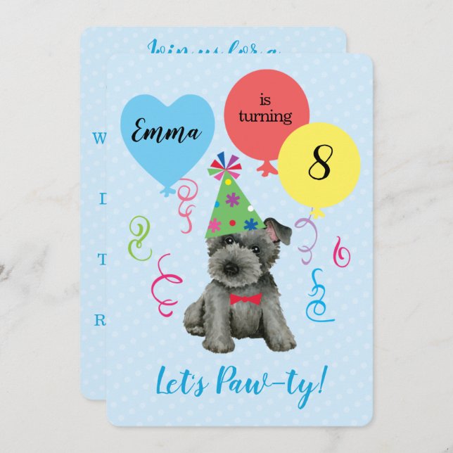 Invitación Partido de los Cumpleaños Globos Escocia Terrier (Anverso / Reverso)