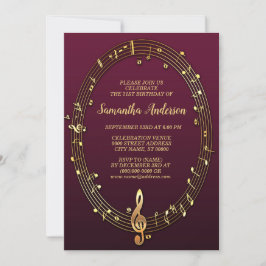 Invitación Partido de los Cumpleaños Golden Musical Notes Pin