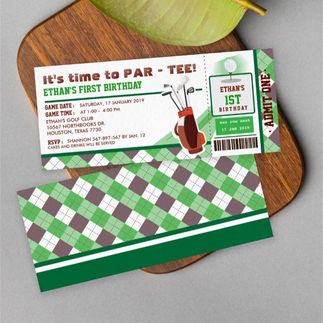 Invitación Partido de los Primeros Cumpleaños del Golf Ticket (Subido por el creador)