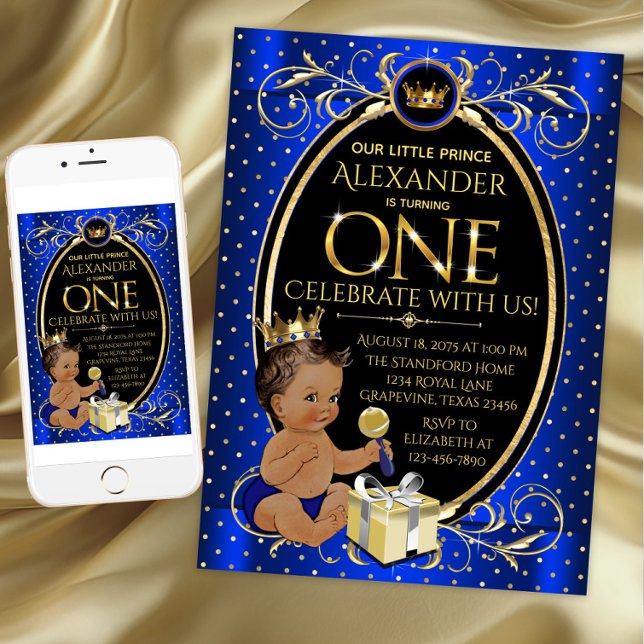 Invitación Partido de los Primeros Cumpleaños del Príncipe Af (Prince first birthday party invitation. Available for instant download and printed invitations.)