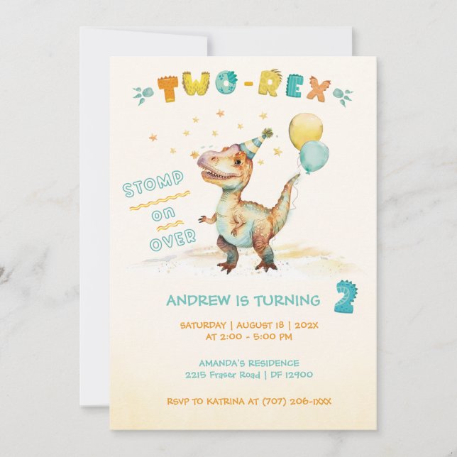 Invitación Partido de los Segundo Cumpleaños de los Dinosauri (Anverso)
