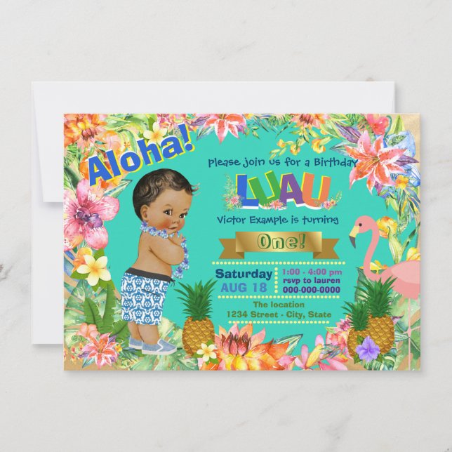 Invitación Partido de Nacimiento Luau de Hawai (Anverso)