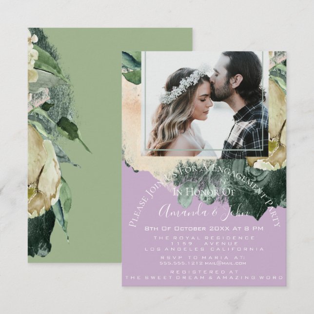 Invitación Partido de Participación Bridal Shower Photo Purpl (Anverso / Reverso)