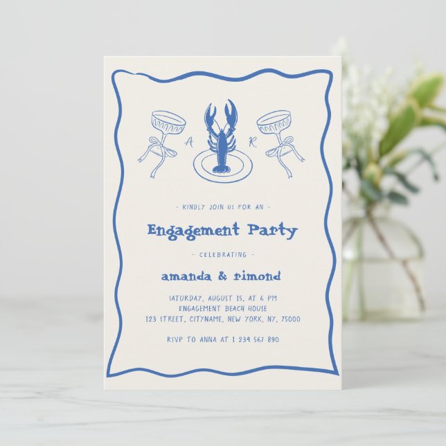 Invitación Partido de Participación de Cocktail y Lobster dib (Anverso de pie)