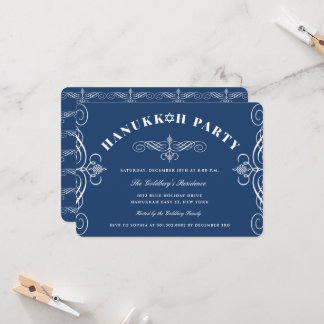 Invitación Partido de vacaciones Blue Hanukkah