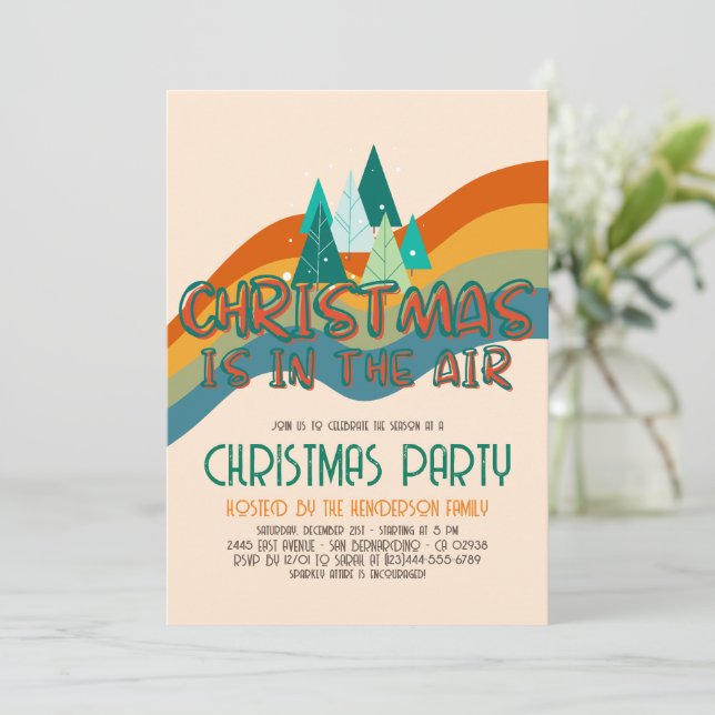 Invitación Partido de vacaciones de Navidades Retro Groovy (Anverso de pie)