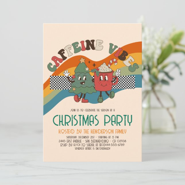 Invitación Partido de vacaciones de Navidades Retro Groovy (Anverso de pie)