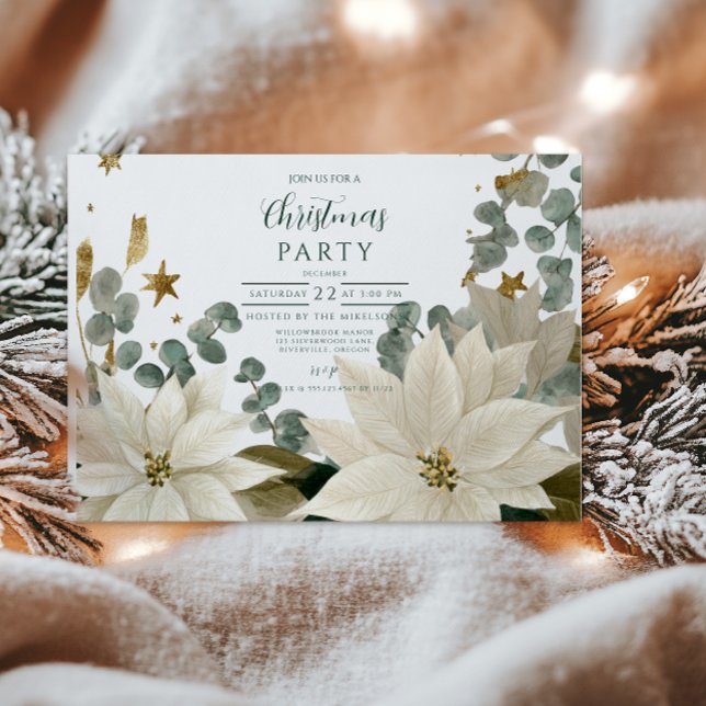 Invitación Partido de vacaciones de Poinsettia Blanca (Subido por el creador)