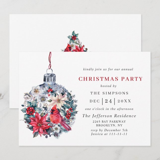 Invitación Partido de vacaciones del cardenal rojo Holly Berr (Anverso / Reverso)