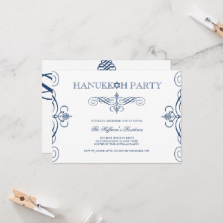 Invitación Partido de vacaciones Hanukkah Blue Scrolls