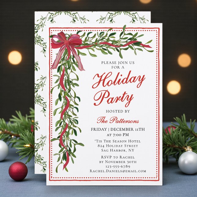 Invitación Partido de vacaciones Mistletoe Bow Fiesta de Navi (Subido por el creador)